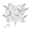 A flock of birds in flight forming a heart shape, reflecting the love for freedom and hard work tattoo design idea