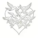 A flock of birds in flight forming a heart shape, reflecting the love for freedom and hard work tattoo design idea