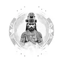 Dotwork Maori spiritual warrior surrounded by tribal patterns tattoo design idea