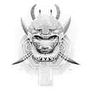 Dotwork Maori spiritual warrior surrounded by tribal patterns tattoo design idea