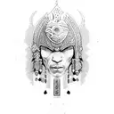 Dotwork Maori spiritual warrior surrounded by tribal patterns tattoo design idea