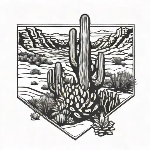 Arizona desert in square frame tattoo design idea