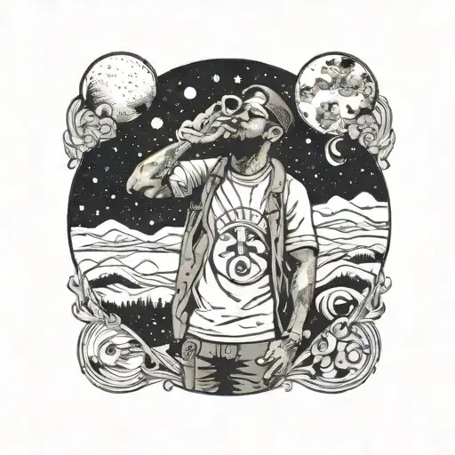 A vinyl record with kid cudi man on the moon inside  tattoo design idea