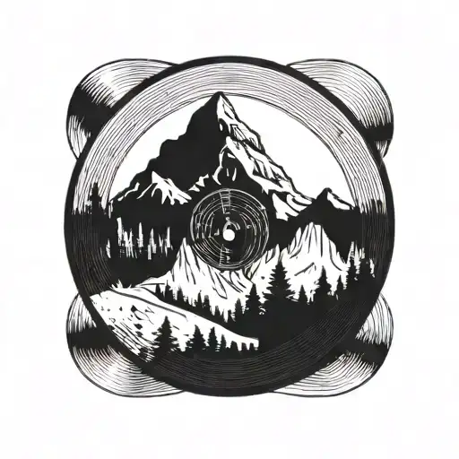 Vinyl record with a mountain in it and an upside down city in it tattoo design idea