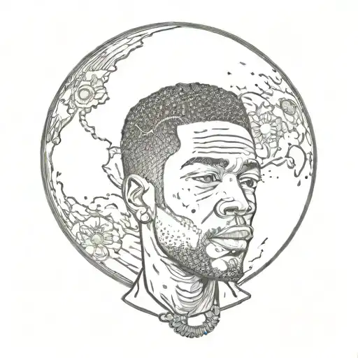 Half of Kid Cudi's face on the cover of his album "Man on the Moon" and the other half would be Nas' face tattoo design idea