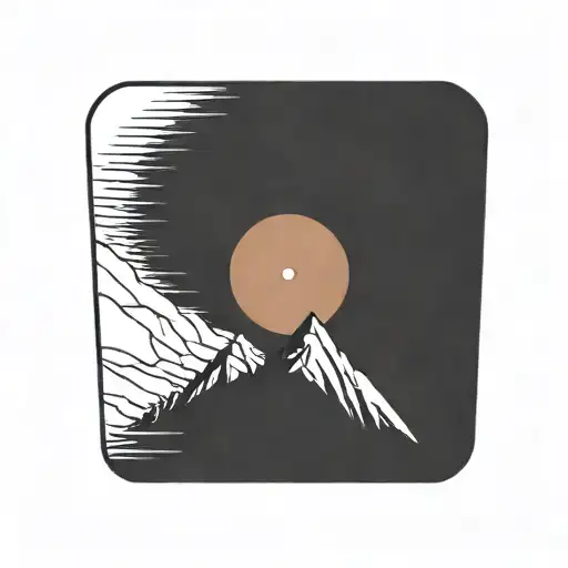 Vinyl record with a mountain in the upper part and a city in the lower part tattoo design idea