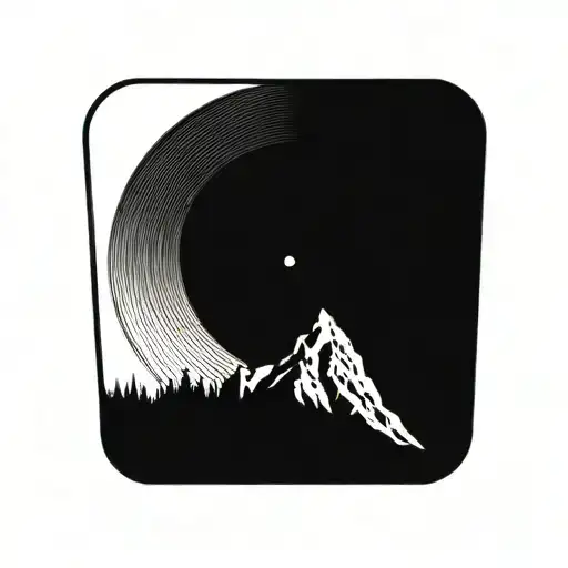 Vinyl record with a mountain in the upper part and a city in the lower part tattoo design idea