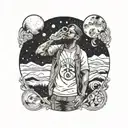 A vinyl record with kid cudi man on the moon inside  tattoo design idea