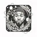 A vinyl record with kid cudi man on the moon inside  tattoo design idea