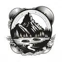 Vinyl record with a mountain in it and an upside down city in it tattoo design idea