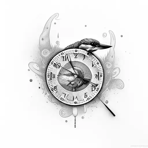 kingfisher with a clock and human eye tattoo design idea
