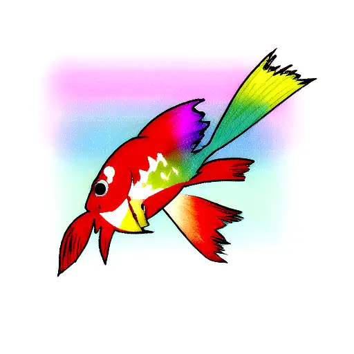 carp, vibrant color, rainbow color, dynamic  tattoo design idea