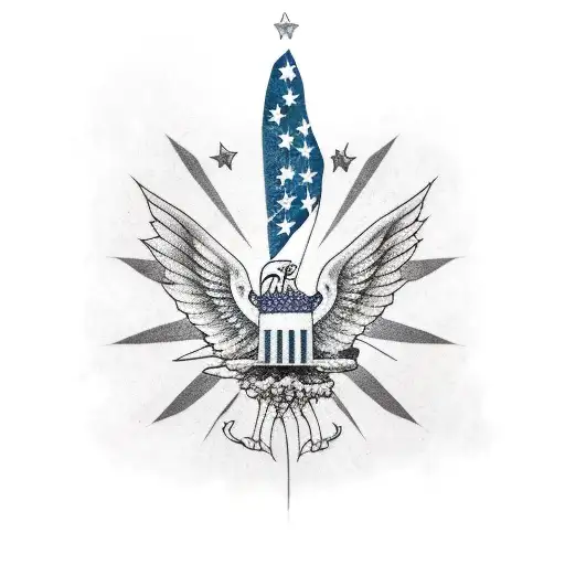 american flag background; eagle holding bombs foreground tattoo design idea