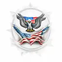 american flag background; eagle holding bombs foreground tattoo design idea