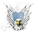 american flag background; eagle holding bombs foreground tattoo design idea