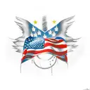 american flag background; eagle holding bombs foreground tattoo design idea