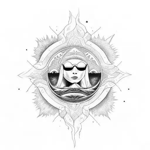 sun dawn, red and black,  tattoo design idea