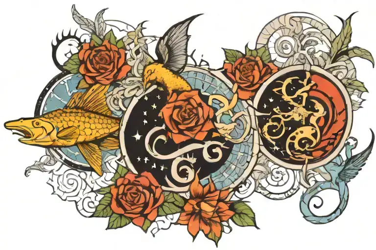 zodiac sign collage for Sagittarius, scorpio, and pisces tattoo design idea