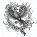 A powerful phoenix rising from the ashes, with the Aquarius symbol on its chest, representing your journey from abuse to empowerment tattoo design idea