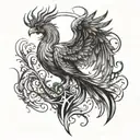 A powerful phoenix rising from the ashes, with the Aquarius symbol on its chest, representing your journey from abuse to empowerment tattoo design idea
