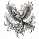 A powerful phoenix rising from the ashes, with the Aquarius symbol on its chest, representing your journey from abuse to empowerment tattoo design idea