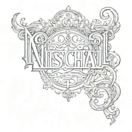 the name nischal with fancy font tattoo design idea