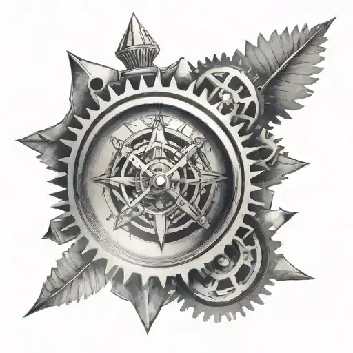half clock half compass  gears  tattoo design idea