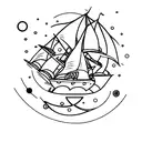 snail, ship sails, migraine head exploding from the right eye, binary system of 01 tattoo design idea