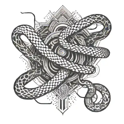 circuitry patterns flowing into a snake tattoo design idea