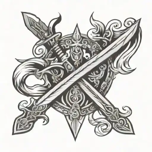 3 simple swords crossed tattoo design idea