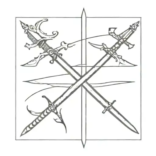 3 simple swords crossed together representing tattoo design idea