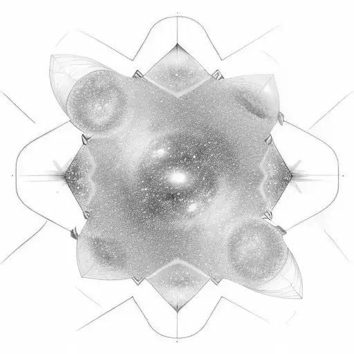 A geometric galaxy with sparkling stars and pastel clouds tattoo design idea