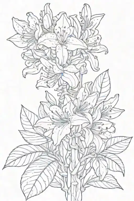 rhododendron flower with stem few leaves growing tattoo design idea