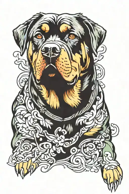 Colorful rottweiler dog tattoo design idea