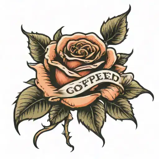 single rose with the word " godspeed  tattoo design idea