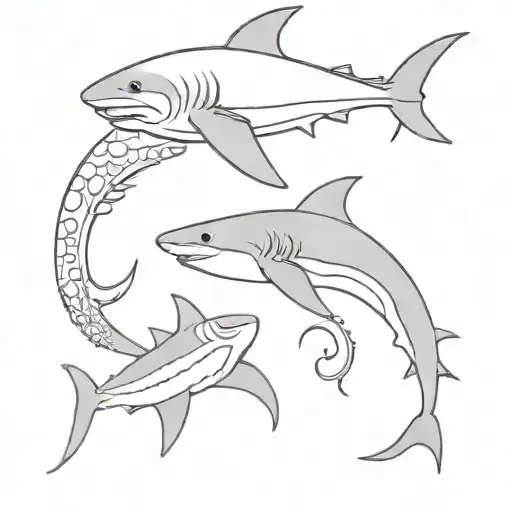 hannerhead shark with an manta ray and an octopus  tattoo design idea