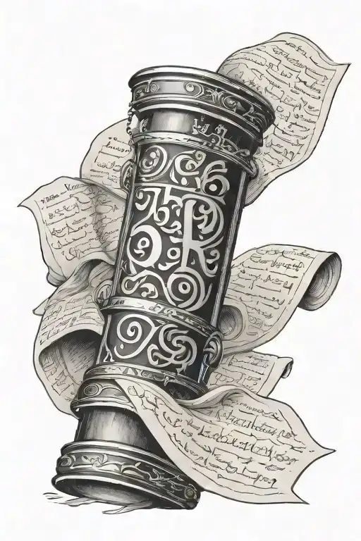 A torah scroll with the hebrew letters of the alphabet scrattered everywhere tattoo design idea
