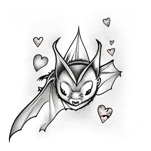 bat between broken hearts and frozen roses M M M tattoo design idea