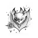 bat between broken hearts and frozen roses tattoo design idea