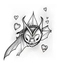 bat between broken hearts and frozen roses M M M tattoo design idea