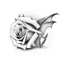 bat between broken hearts and frozen roses M M M tattoo design idea