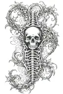 Create a back tattoo design that features vertebrae in an artistic form trailing down the spine. I also would like dark  tattoo design idea