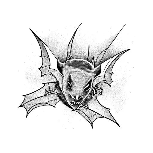 A bat silhouette surrounded by intricate blackwork patterns tattoo design idea