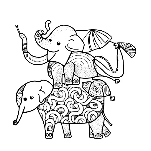 2 adult elephants and 2 baby elephants  tattoo design idea