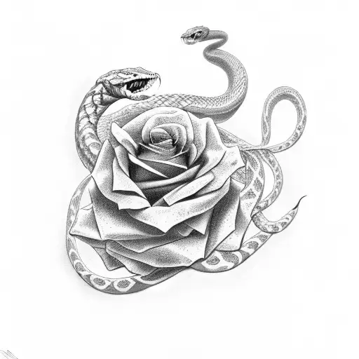 snake , Money roses tattoo design idea