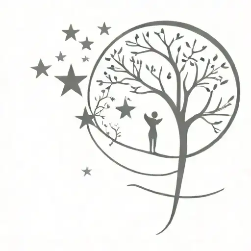 tattoo representing the family, with a tree of life and two stars representing the parents tattoo design idea