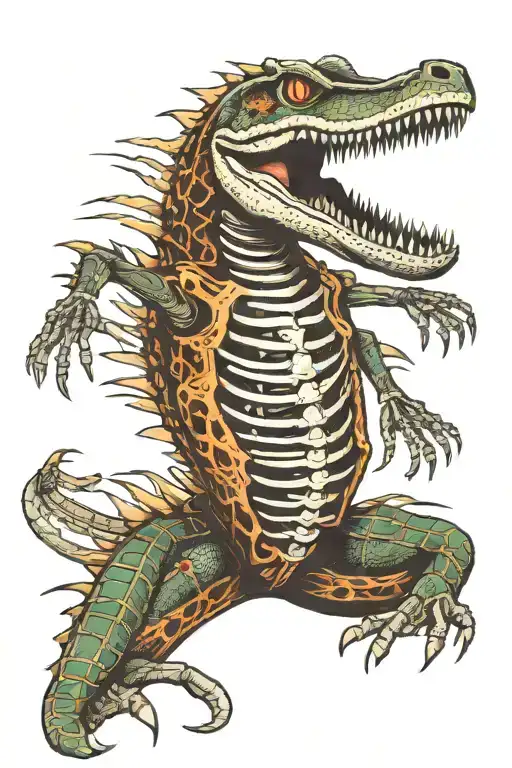 The alligator full body skeleton tattoo design idea