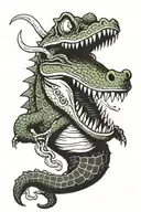 alligator with skull in teeth tattoo design idea