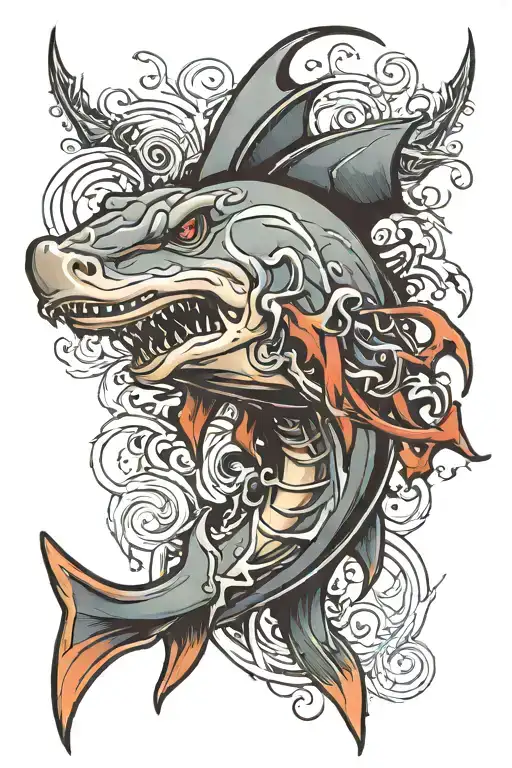 evil hammerhead shark tattoo design idea