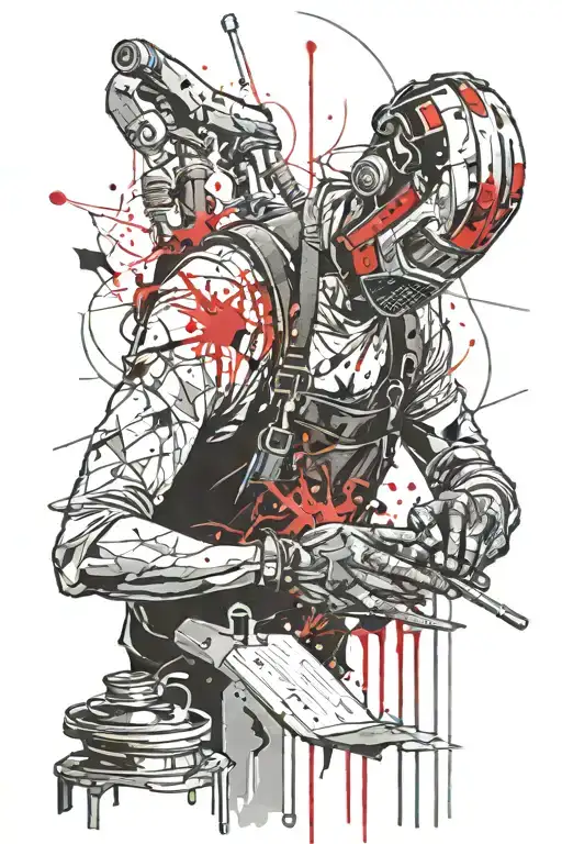Welder working on steel tattoo design idea